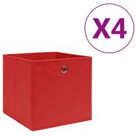 Opbergboxen 4 st 28x28x28 cm nonwoven stof rood - thumbnail