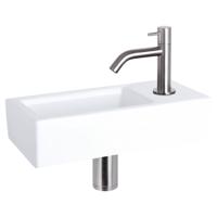 Fonteinset Differnz Ravo Keramiek 38.5x18.5x9 cm Wit Met Gebogen Kraan Mat Chroom - thumbnail