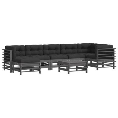 8-delige Loungeset met kussens massief hout grijs