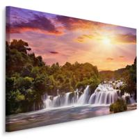 §Schilderij - Waterval in Kroatië bij zonsondergang, premium print - thumbnail