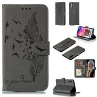 Feather patroon Litchi textuur horizontale Flip lederen draagtas met portemonnee & houder & kaartsleuven voor Galaxy A70 (grijs) - thumbnail