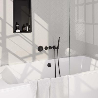 Black Carving thermostatische inbouw badkraan SET 01 met badvulcombinatie, handdouche en doucheslang mat zwart
