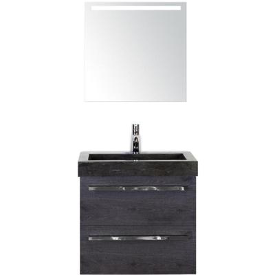 Seville Badmeubelset 60 cm - Black Oak - Wastafel Hardsteen Wit Lucca met Sence Spiegel