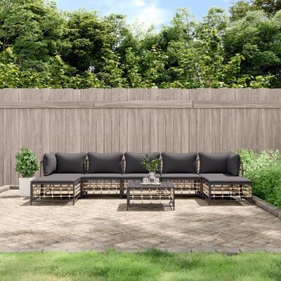 8-delige Loungeset met kussens poly rattan antracietkleurig