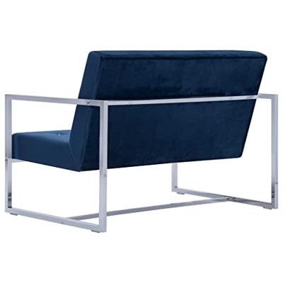 VidaXL Tweezitsbank met armleuningen chroom en fluweel blauw VidaXL Tweezitsbank met armleuningen chroom en fluweel blauw