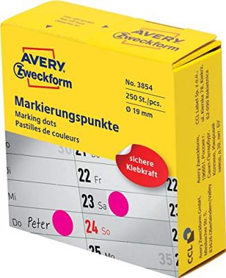 Avery marking dots, diameter 19 mm, rol met 250 stuks, roze Avery marking dots, diameter 19 mm, rol met 250 stuks, roze