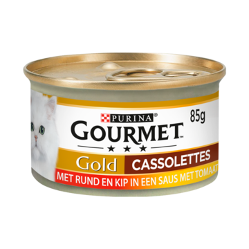 Gourmet Gold Cassolettes rund & kip in tomatensaus 85g Gourmet Gold Cassolettes rund & kip in tomatensaus 85g