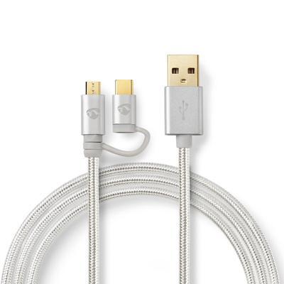 2-in-1-Kabelset voor Synchroniseren, Opladen en AV-Ondersteuning | Adapter Type C | Verguld 1,0 m USB A Male naar USB Micro-B Male-Kabel | Voor Aansluiting van Smartphone en Mobiele Apparaten