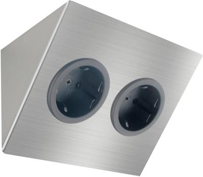 Caressi contactdoos dubbel stopcontact met randaarde 11,5x14x5,9 cm rvs