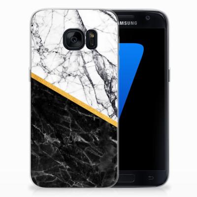 Samsung Galaxy S7 | TPU | Siliconen hoesje | Marmer Wit Zwart - Origineel Cadeau Man
