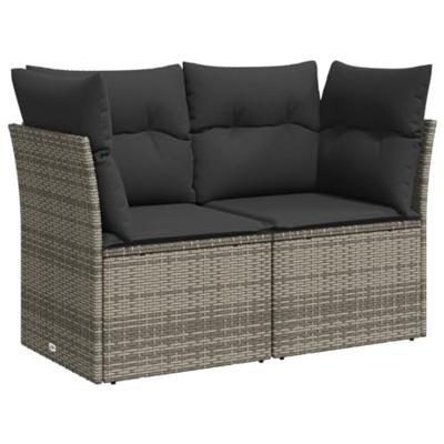 10-delige Loungeset met kussens poly rattan grijs