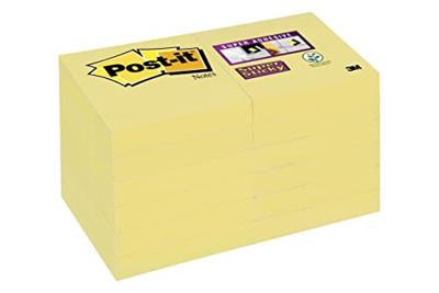 Post-It Super Sticky Notes, 90 vel, ft 47,6 x 47,6 mm, geel, pak van 12 blokken