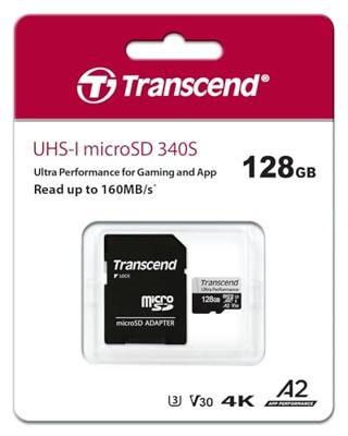 Transcend microSDXC 340S microSDHC-kaart 128 GB Class 10, Class 3 UHS-I