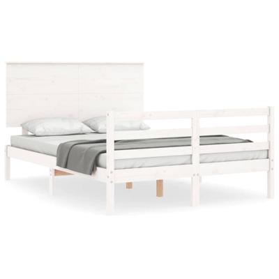 Bedframe met hoofdbord massief hout wit 120x200 cm