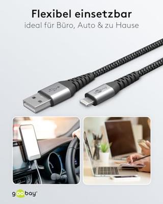 goobay Lightning > USB-A textielkabel met metalen aansluitingen goobay Lightning > USB-A textielkabel met metalen aansluitingen