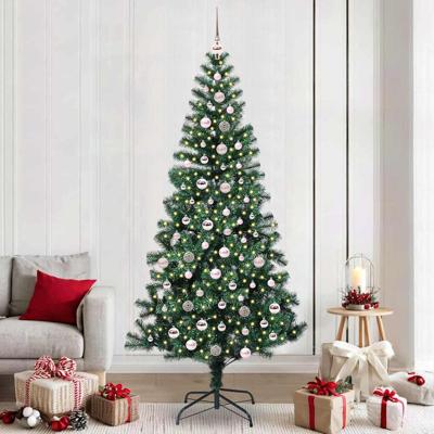 VidaXL Kunstmatig voorverlicht kerstboom groen 240 cm pvc en metaal