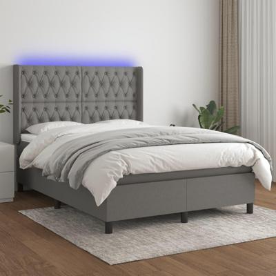 Boxspring met matras en LED stof donkergrijs 140x190 cm