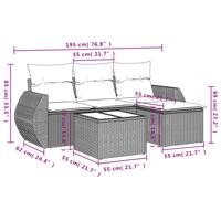 5-delige Loungeset met kussens poly rattan bruin - thumbnail
