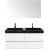 Dante Badmeubelset 120 cm - Wit Hoogglans - Wastafel Hardsteen Wit Lucca Dubbel met Spiegel - thumbnail
