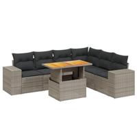 7-delige Loungeset met kussens poly rattan grijs - thumbnail