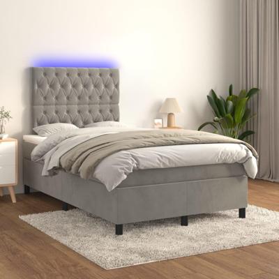 Boxspring met matras en LED fluweel lichtgrijs 120x200 cm