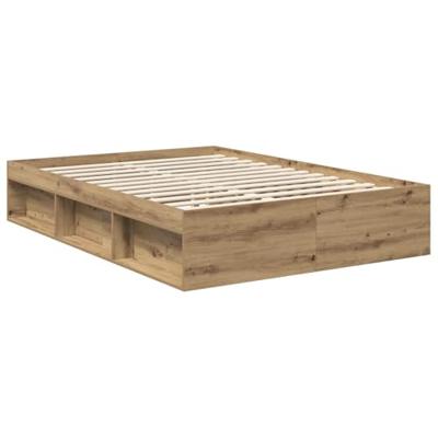 Bedframe Ambachtelijk eiken 135 x 190 cm Bewerkt hout