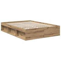 Bedframe Ambachtelijk eiken 135 x 190 cm Bewerkt hout - thumbnail