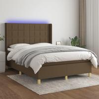 Boxspring met matras en LED stof donkerbruin 140x200 cm - thumbnail