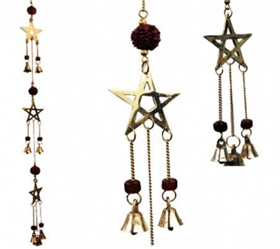 Bellenkoord met Rudraksha en Pentagram symbolen - 50 - Messing - Zaad - Katoen (2 stuks) - M Bellenkoord met Rudraksha en Pentagram symbolen - 50 - Messing - Zaad - Katoen (2 stuks) - M
