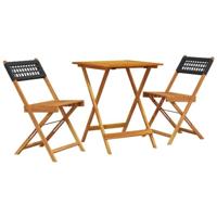 3-delige Bistroset poly rattan en massief hout zwart - thumbnail