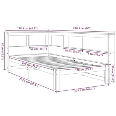 Bed met boekenkast zonder matras grenenhout wasbruin 100x200 cm