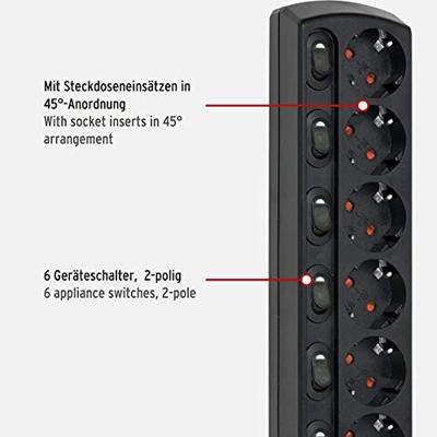 Brennenstuhl stekkerdoos | 6-voudig | met 2 meter kabel | zwart - 1153110116 - thumbnail