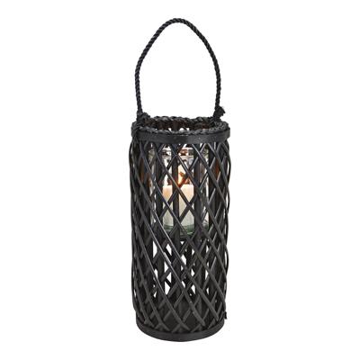 Lantaarn van wilgenvlechtwerk met windlicht van glas, natuurmateriaal, zwart (B/H/D) 18x40x18cm
