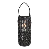Lantaarn van wilgenvlechtwerk met windlicht van glas, natuurmateriaal, zwart (B/H/D) 18x40x18cm - thumbnail