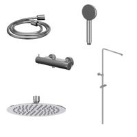 Regendoucheset IVY Bond Opbouw Thermostatisch 25 cm Slim Satin Handdouche Chroom - thumbnail