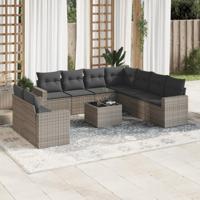 10-delige Loungeset met kussens poly rattan grijs - thumbnail
