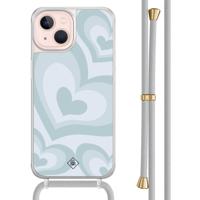 iPhone 13 hoesje met grijs koord - Hart swirl blauw - thumbnail