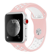 Sportbandje - Maat: M/L - Roze + Wit - Geschikt voor Apple Watch 38mm / 40mm / 41mm / 42mm - thumbnail