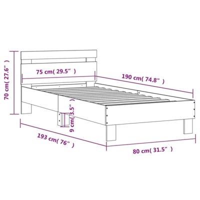 Bedframe met hoofdbord bewerkt hout betongrijs 75x190 cm