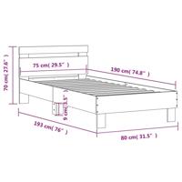 Bedframe met hoofdbord bewerkt hout betongrijs 75x190 cm - thumbnail