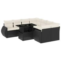 9-delige Loungeset met kussens poly rattan zwart - thumbnail
