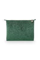 Pip Studio Pip Cosmetic Flat Pouch Large Velvet Quilted Green 30x22x1cm - thumbnail