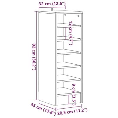 VidaXL Schoenenkast 32x35x92 cm bewerkt hout artisanaal eikenkleur