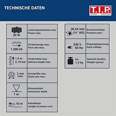 T.I.P. - Technische Industrie Produkte CoverOne 1500 AUT 30441 Zwembadpomp 1300 l/h 1.6 m