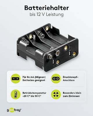 Goobay 12470 Batterijhouder Aantal cellen: 8 AA (penlite) Drukknopaansluiting (l x b x h) 63 x 58 x 29.5 mm