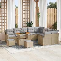 Tuinbankenset met kussen 12 pcs Beige poly rattan - thumbnail