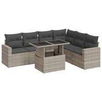 7-delige Loungeset met kussens poly rattan lichtgrijs - thumbnail