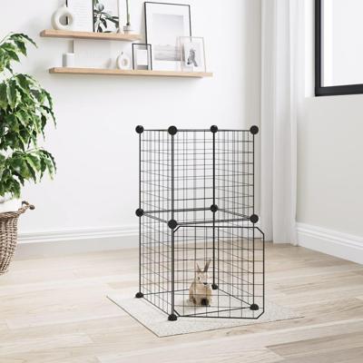Huisdierenkooi met deur 8 panelen 35x35 cm staal zwart Huisdierenkooi met deur 8 panelen 35x35 cm staal zwart