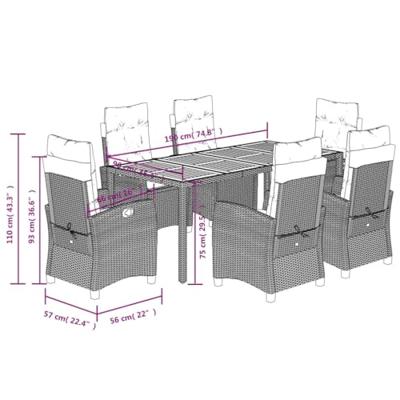 7-delige Tuinset met kussens poly rattan zwart