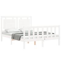 Bedframe met hoofdbord massief hout wit - thumbnail